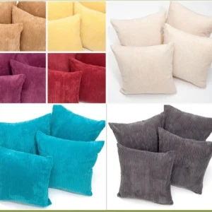 A Set of Four Plain Super Soft Chenille Stripe  Jumbo Cord Cushion Covers