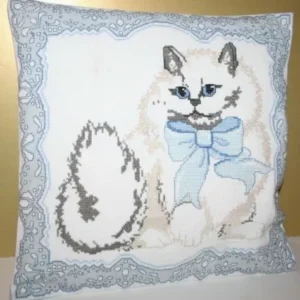 Persian Cat Needlepoint Square Decorative Throw Pillow 12" x 12"